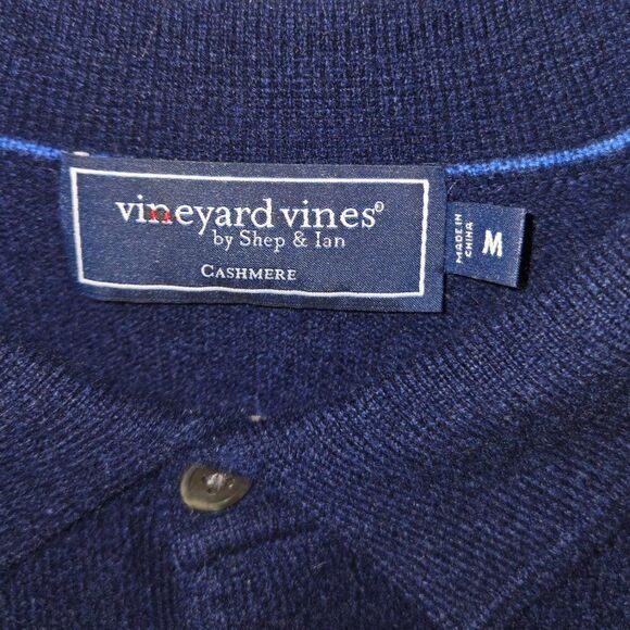 SOLD - Vineyard Vines 100% Cashmere Navy Henley Mens Sweater Medium - Picture 3 of 5